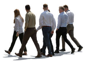 group of office workers walking outside
