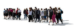 cut out crowd of people walking in the street in backlight