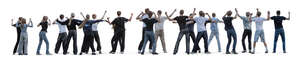 group of people dancing and cheering