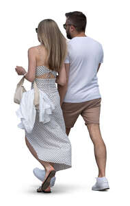 couple in summer walking hastily