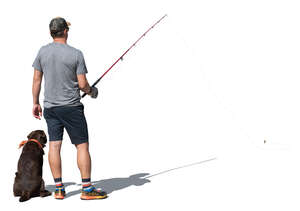 cut out fisherman with a dog