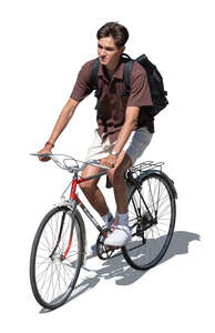 young man riding a bike seen from above