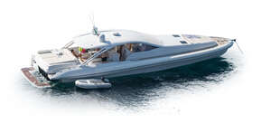 top view of a yacht with people on it