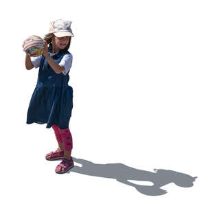top view of a girl in backlight playing with a ball