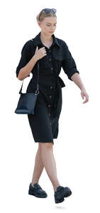 cut out woman in a smart casual black dress walking