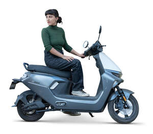 woman on a motor scooter stopping