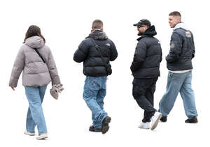 cut out group of four friends walking