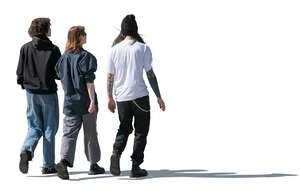 three cut out young adults walking