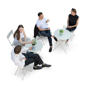 top view of young chic people sitting in a restaurant