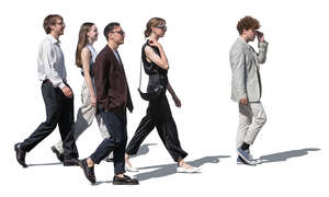 side view of a group of people walking