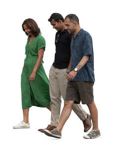 cut out group of three friends walking