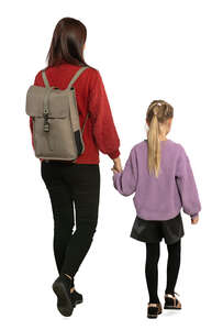 cut out mother and daughter walking hand in hand