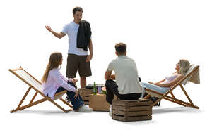 group of young people hanging in a casual cafe outside in the park