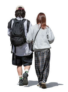 cut out asian couple walking arm in arm