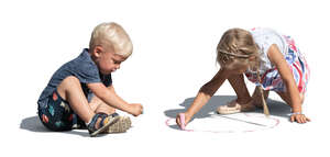 two children drawing on the street with chalks