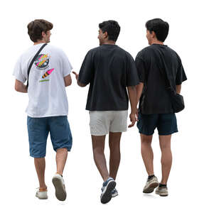 diverse group of young men walking and talking