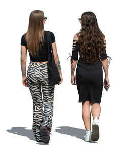 back view of two young women walking