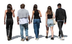 cut out group of guys and girls walking
