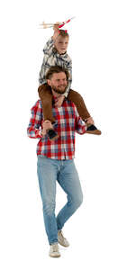 cut out man carrying his son on his shoulders