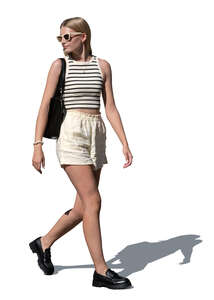 woman walking and looking back over her shoulder