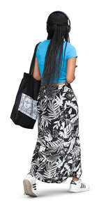 cut out young african woman with headphones walking