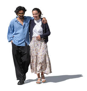 couple walking happily in the street
