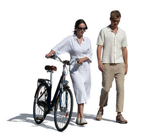 woman with a bike walking side by a side of her friend