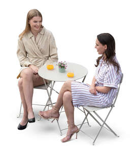 top view of two elegant women sitting in a cafe