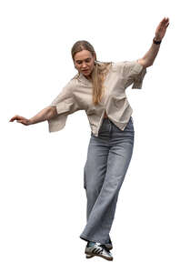cut out woman walking on a slackline
