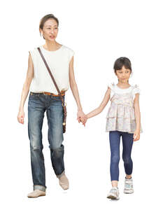 japanese woman with a daughter walking