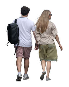 man and woman walking seen from back
