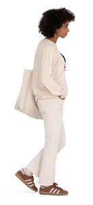 side view of a black woman walking