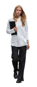 cut out young businesswoman walking