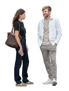 man and woman standing and talking