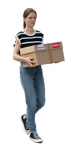 cut out woman carrying a delivery box