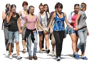 group of young girls walking hand in hand