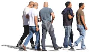 five men in jeans walking