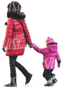 mother and daughter walking in winter