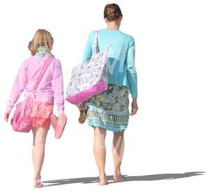 mother and daughter walking barefoot