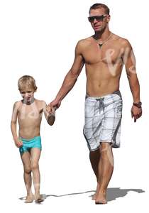 father and son walking on the beach