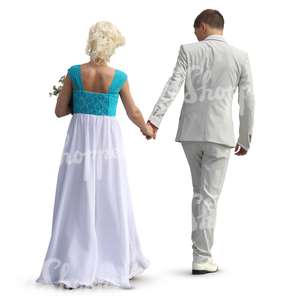 couple in formal clothes walking hand in hand