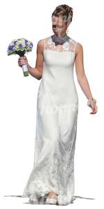 cut out bride with flowers smiling