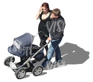 couple walking a baby
