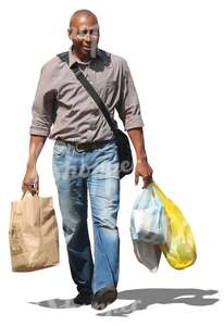 black man walking with a lot of shopping bags