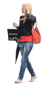 woman with an umbrella and shopping bags