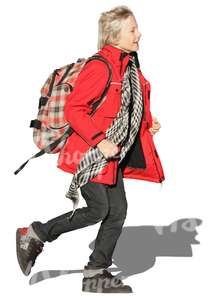 cut out boy with a schoolbag running