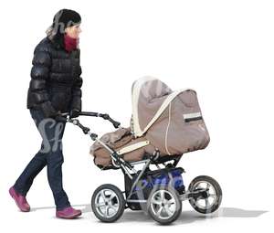 woman walking with a baby carriage