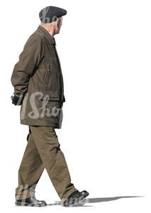 man with a brown winter jacket walking