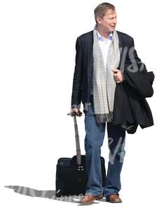 travelling man pulling a suitcase