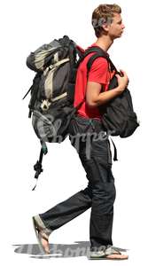 teenage boy travelling with a huge backpack